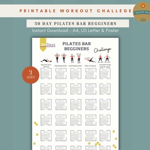 Sfida di 30 giorni di allenamento per principianti con la barra Pilates / Esercizi con la barra Pilates / Migliora la tua flessibilità / Prodotto digitale / Stampabile / A4-USL-PS