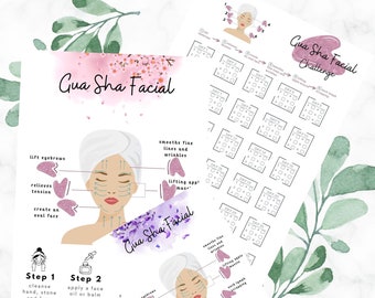 Gua Sha Facial Guide | Facial Massage| Anti- Wrinkles | Diagram Card | Beauty Care Guide | Digital Download | Printable | PDF | A4&US Letter