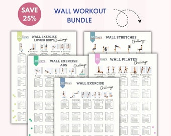 Ensemble d’entraînement mural | Exercice mural | Pilates mural | Défi de 30 jours | Entraînement abdominaux | Bas du corps | Tableau mural Pilates | Téléchargement numérique | A4 et USL