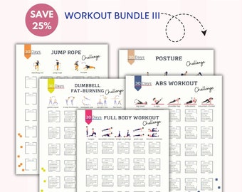 Workout Bundle 3 | 5 Products | 30 Day Workout Challenge | House Workout | Bodybuilding Tracker | Digital Product | Printable | A4&US Letter