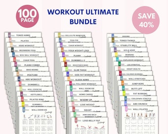 Ultimate Workout Bundle | Workout Workbook | 50 Product | 30 Day Workout Challenge | House Workout | Digital Product | Printable PDF |A4&USL