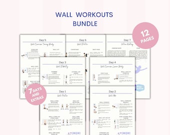 Wall Workout Bundle | Full Week | House Workout | Bodybuilding Tracker | A Week Workout & 5 Extras | Printable Digital PDF | A4 US Letter