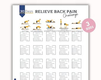 30 Day Relieve Back Pain Challenge | Digital Workout Guide | Workout Planner | Body Building Tracker | Lower Back Stretch |A4&US Letter