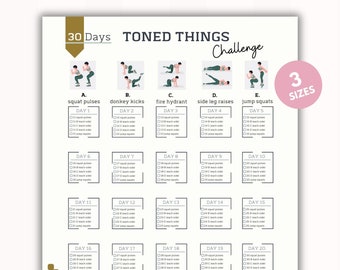 30 Day Toned Things Challenge | House Workout | Quick Workout Planner | Bodybuilding Tracker | Digital Product | Printable | A4&US Letter
