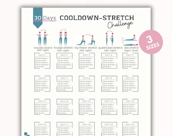 30 Day Cooldown-Stretch Challenge | House Workout | Bodybuilding Tracker | Digital Product | Printable | A4&US Letter