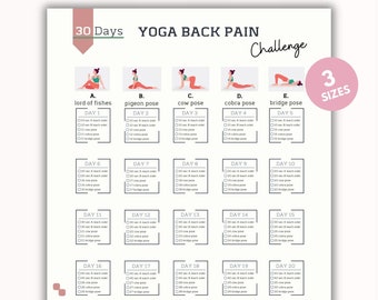 30 Day Yoga Back Pain Challenge | Digital Workout Guide | Yoga Workout Planner | Realive Back pain | Lower Back Stretch |A4&US Letter