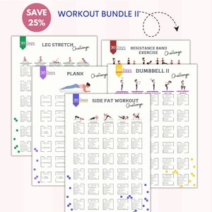 Pacchetto di allenamento 2/5 prodotti/Sfida di allenamento di 30 giorni/Allenamento domestico/Tracciatore di bodybuilding/Prodotto digitale/Stampabile/A4&US Letter