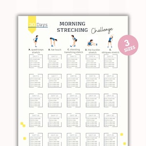 Sfida di stretching mattutino di 30 giorni / Allenamento a casa per donne / Tracker di bodybuilding / Prodotto digitale / PDF stampabile / A4 e USL