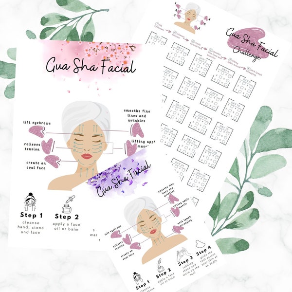 Gua Sha Facial Guide | Diagram Card | Beauty Care Guide | Digital Download | Printable | PDF | A4&US Letter