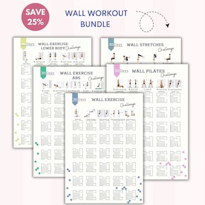 Wall Workout Bundle |Wall Exercise |Wall Pilates |30 Day Challenge |Abs Workout | Lower Body |Wall Pilates Chart | Digital Download | A4&USL