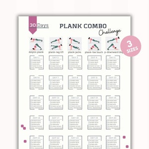 Desafío combinado de planchas de 30 días, Entrenamiento en casa, Monitor de actividad física digital, Descarga digital, Imprimible, A4 y carta de EE. UU.