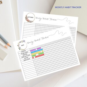 Monthly Habit Tracker | Productivity Planner | Yearly Habit Tracker | Daily Productivity | PDF Landscape | Printable | Instant Download