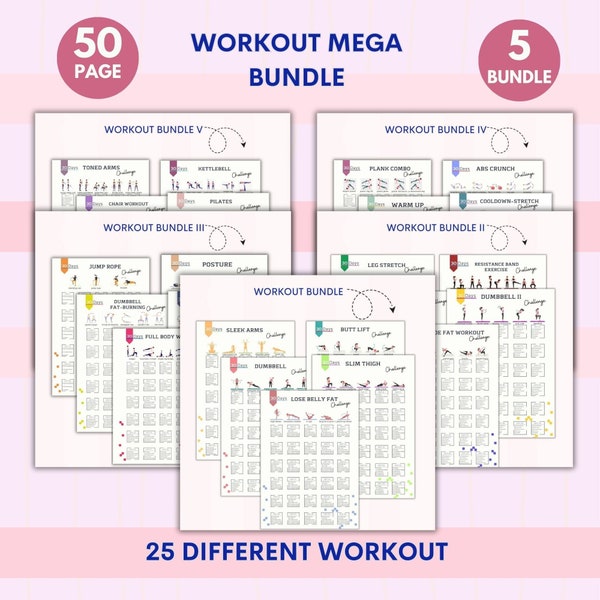 Workout Mega Bundle | 25 Products | 30 Day Workout Challenge | House Workout | Bodybuilding Guide | Digital Product | Printable PDF | A4&USL