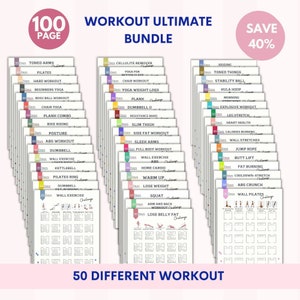 Pacchetto di allenamento definitivo / Quaderno di allenamento / 50 prodotti / Sfida di allenamento di 30 giorni / Allenamento in casa / Prodotto digitale / PDF stampabile / A4 e USL
