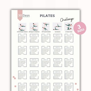 30 Dagen Pilates-uitdaging | Buikvet verliezen | Pilates | Huistraining | Bodybuilding-tracker | Digitaal product | Afdrukbaar | A4 en Amerikaanse brief