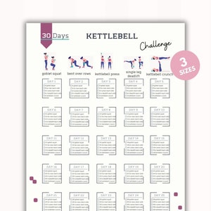 30 Day KettleBell Challenge | Kettlebell Fitness | Kettlebell Mobility | Bodybuilding Tracker | Digital Product | Printable | A4&US Letter