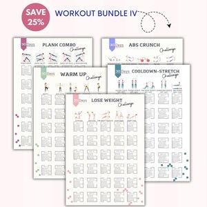 Pacchetto allenamento 4 / 5 prodotti / Sfida di allenamento di 30 giorni / Allenamento in casa / Tracker per bodybuilding / Prodotto digitale / Stampabile / Lettera A4 e USA