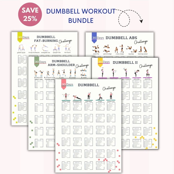 Dumbbell Workout Bundle | Dumbbell Fitness | Fitness Tracker | Printable Dumbbell Exercise Planner | Digital Download | PDF | A4-USL