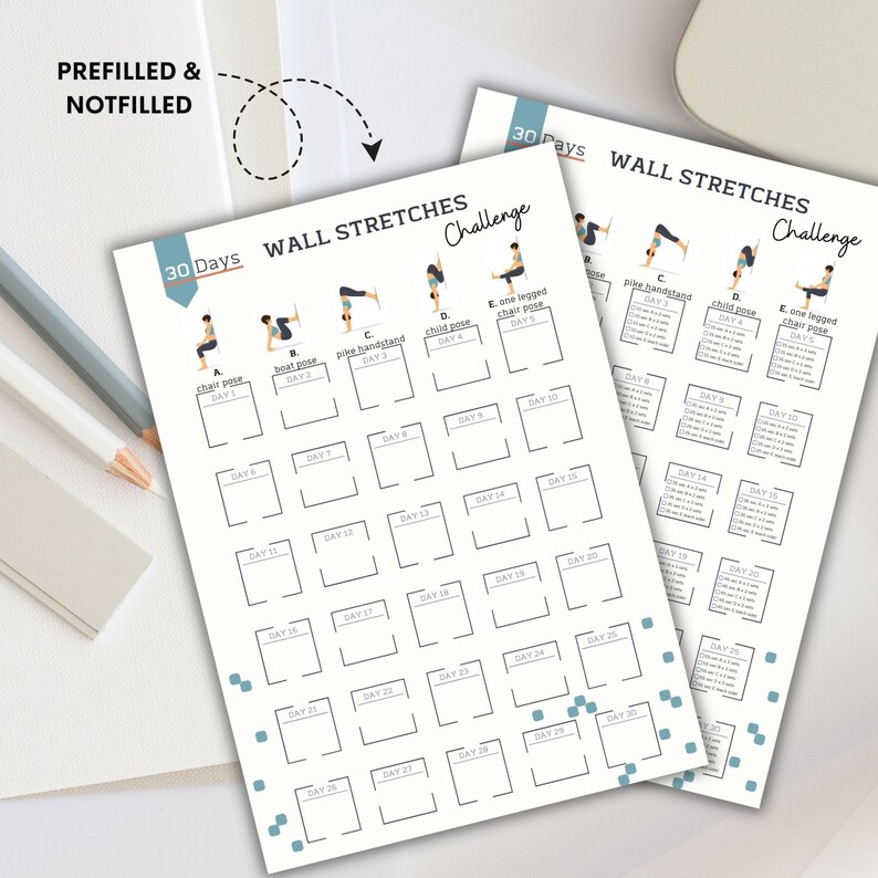 30 Day Wall Stretch Challenge Planner | Digital Workout Plan | Body Building Tracker | Wall Pilates Workout Planner | Instant Download image 4