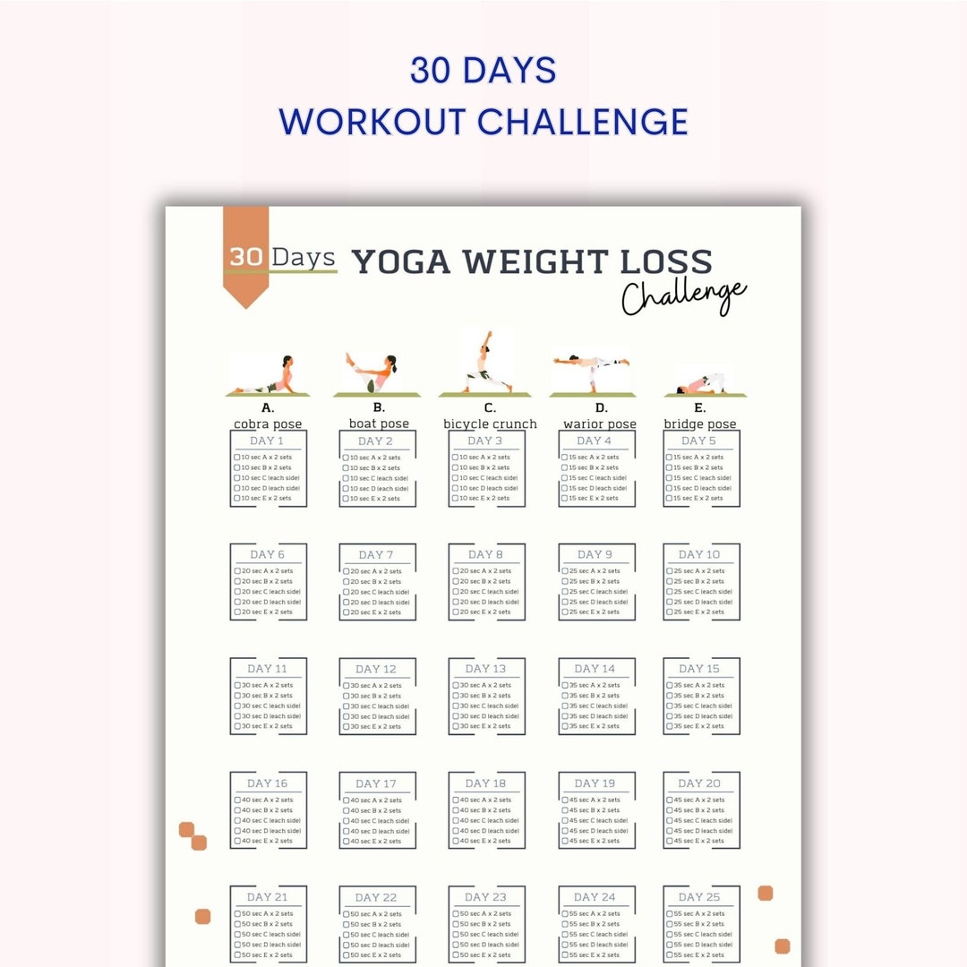 30 Day Yoga Weight Loss Challenge Planner Digital Workout Plan Body
