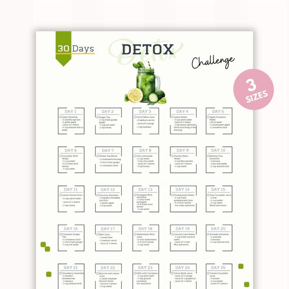 Detox Challenge| Detox Recipe| Healthy Eating Tracker| Detox Drinks |Wellness Journal |Nutrition Tracker| PDF| Digital Download|A4-USL-PS