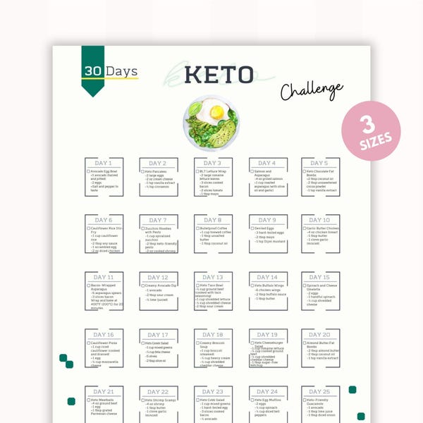Keto Challenge |Low-Carb Diet Guide| Daily Meal Plan| Easy Keto Recipes |Wellness Journal |Nutrition Tracker|PDF| Digital Download|A4-USL-PS