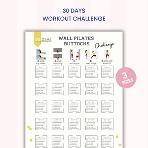 Wall Pilates For Buttocks|Women Workout at Home |30 Day Challenge |Quick Buttocks Workout |Wall Pilates Chart | Digital Download| A4&USL