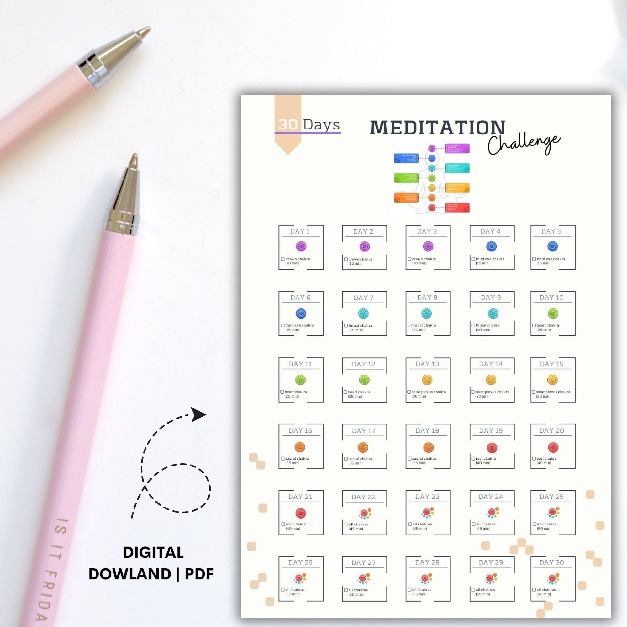 30 Day Meditation Challenge House Workout Bodybuilding Tracker Digital ...