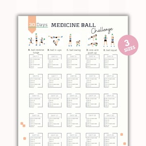 30 Day Medicine Ball Challenge | Workout At Home | Digital Workout Planner| Medicine Ball Exercise| Slim Waist |Lose Belly Fat | PDF, A4 USL