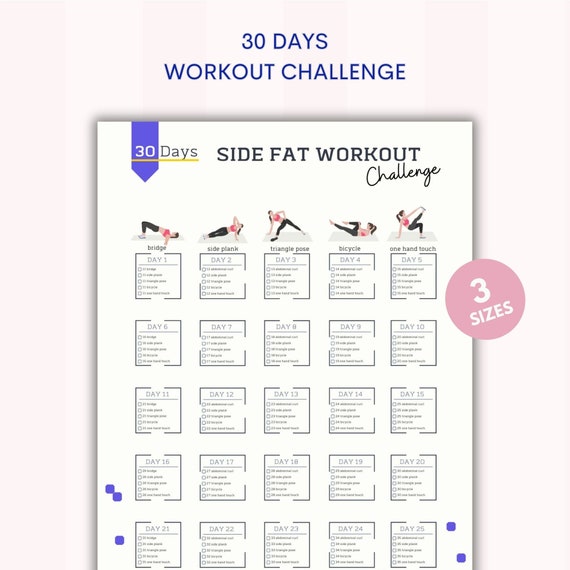 30 Day Side Fat Workout Challenge Loose Side Fat Home Workout Fitness Planner Slim Waist Tracker PDF A4 US Letter Etsy