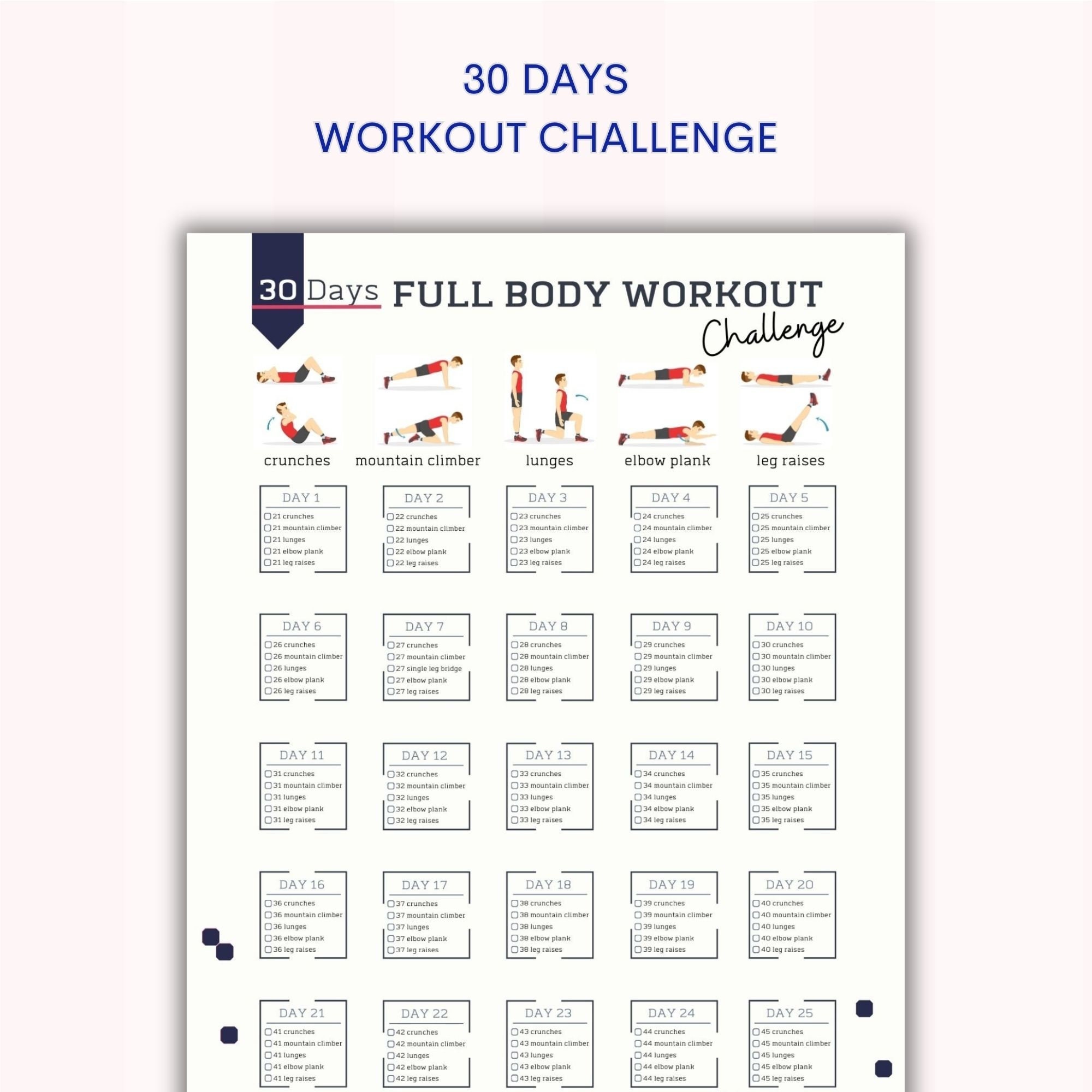30 Day Full Body Workout Challenge Men House Workout Bodybuilding Tracker Digital Product Printable A4 US Letter Etsy