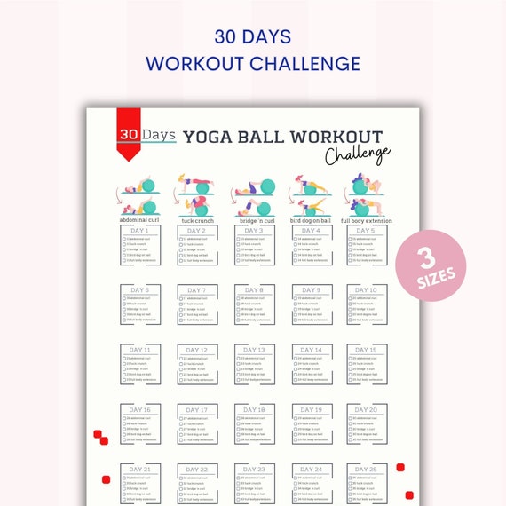 30 Day Yoga Ball Workout Challenge Homeworkout Fitness Planner Digital Download Yoga Ball Exercises Tracker PDF A4 US Letter Etsy