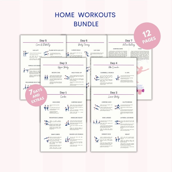 Home Workout Bundle | Full Week | House Workout | Bodybuilding Tracker | A Week Workout&5 Extras | Printable Digital PDF | A4 US Letter