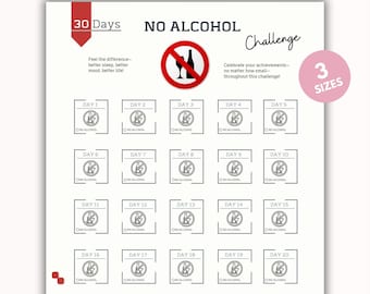 30-Day No Alcohol Challenge Tracker: Health Habit (Digital Download)