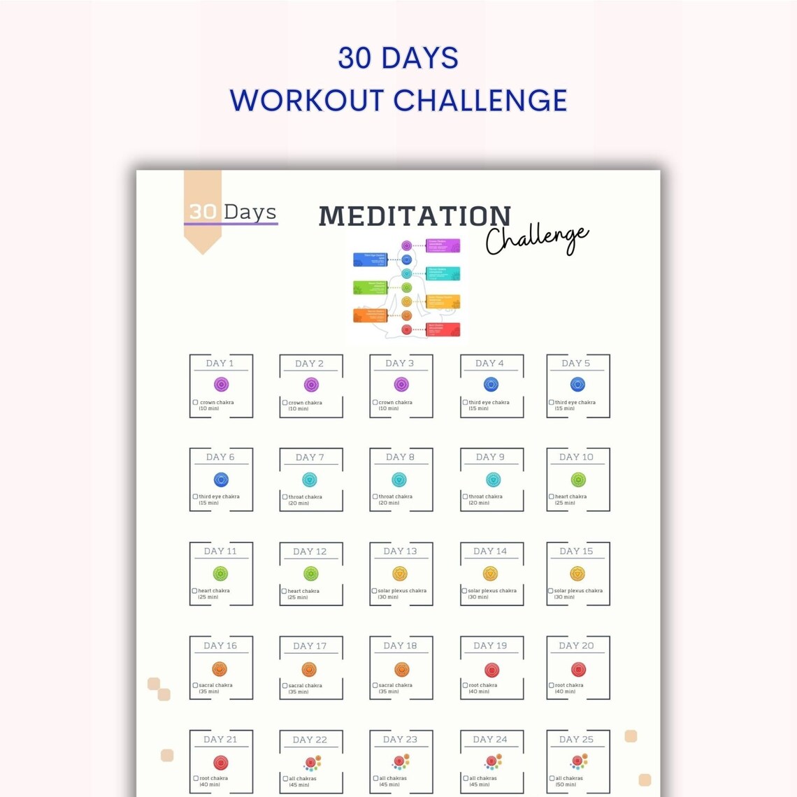 30 Day Meditation Challenge House Workout Bodybuilding Tracker Digital ...