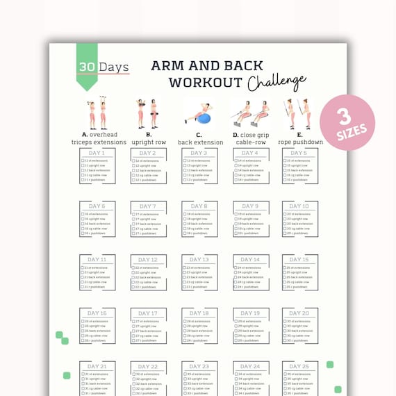30 Day Arm and Back Workout Challenge Weight Lose Bodybuilding Tracker Gym Workout Sheet Digital Product Printable PDF A4 USL Etsy Denmark