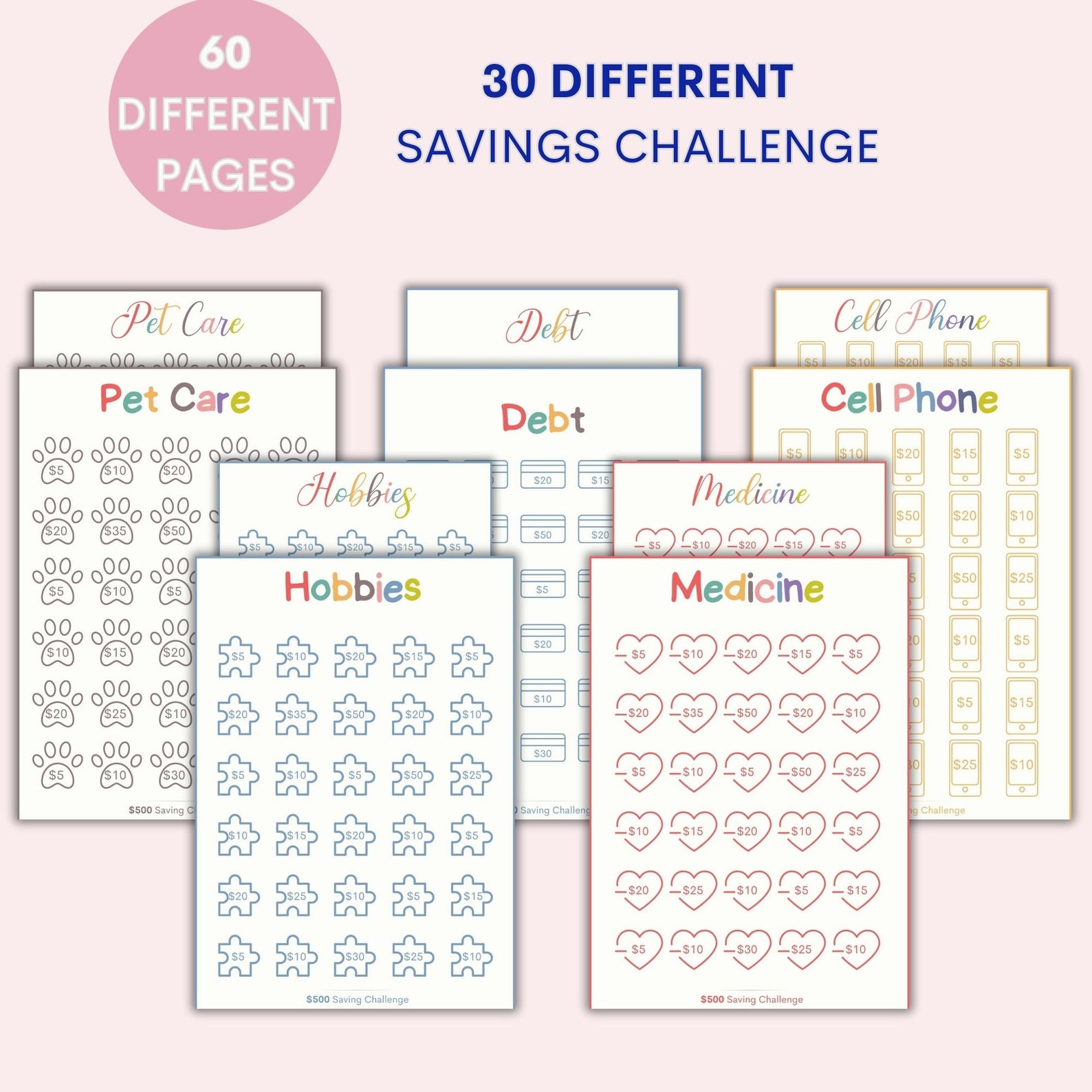 Colored Saving Challenge Bundle 30 Icons | Saving Bundle | A6 Sized ...