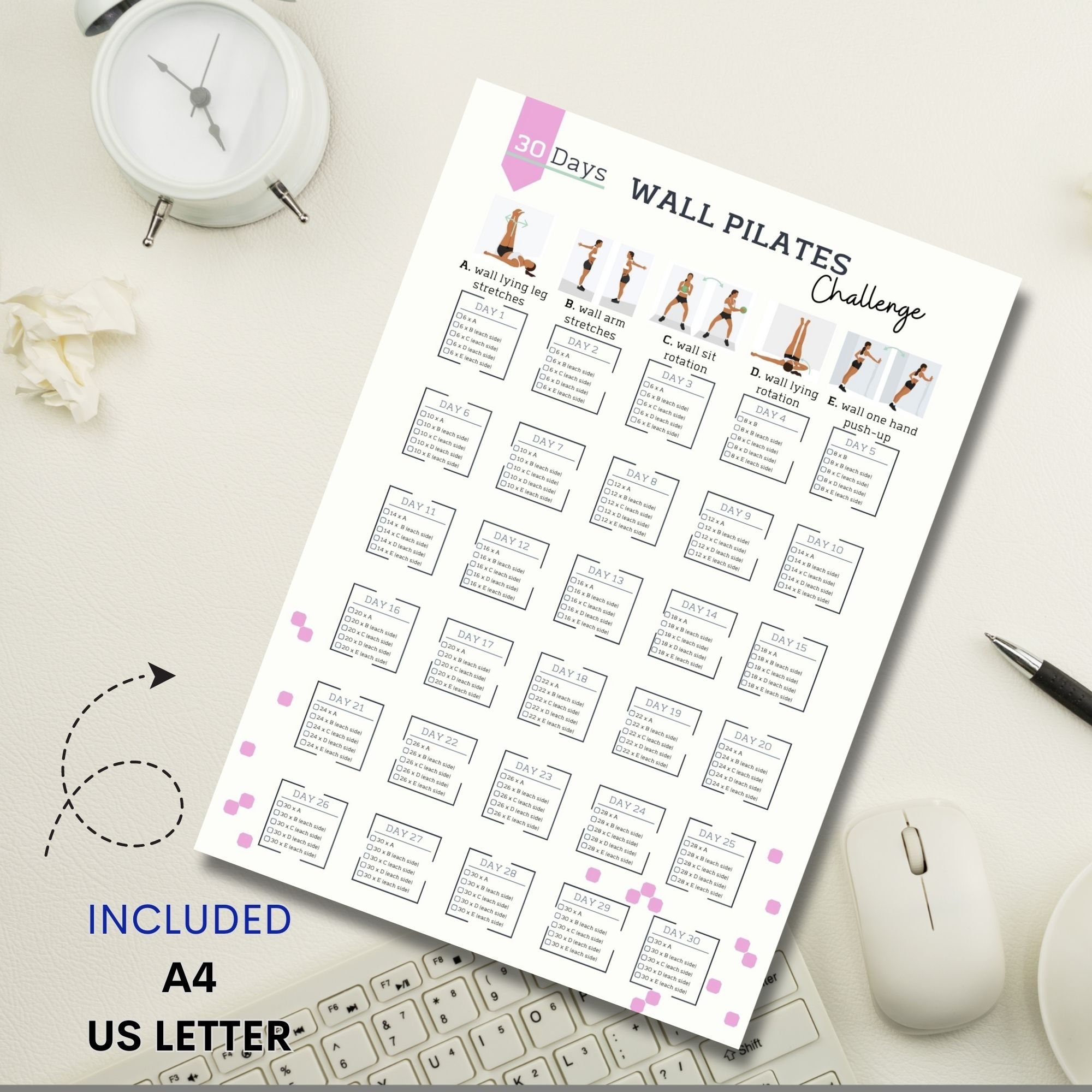 30 Day Wall Pilates Challenge Wall Pilates Workout Digital Quick Pilates  Wall Exercise Guide Wall Fitness PDF A4&USL -  Canada