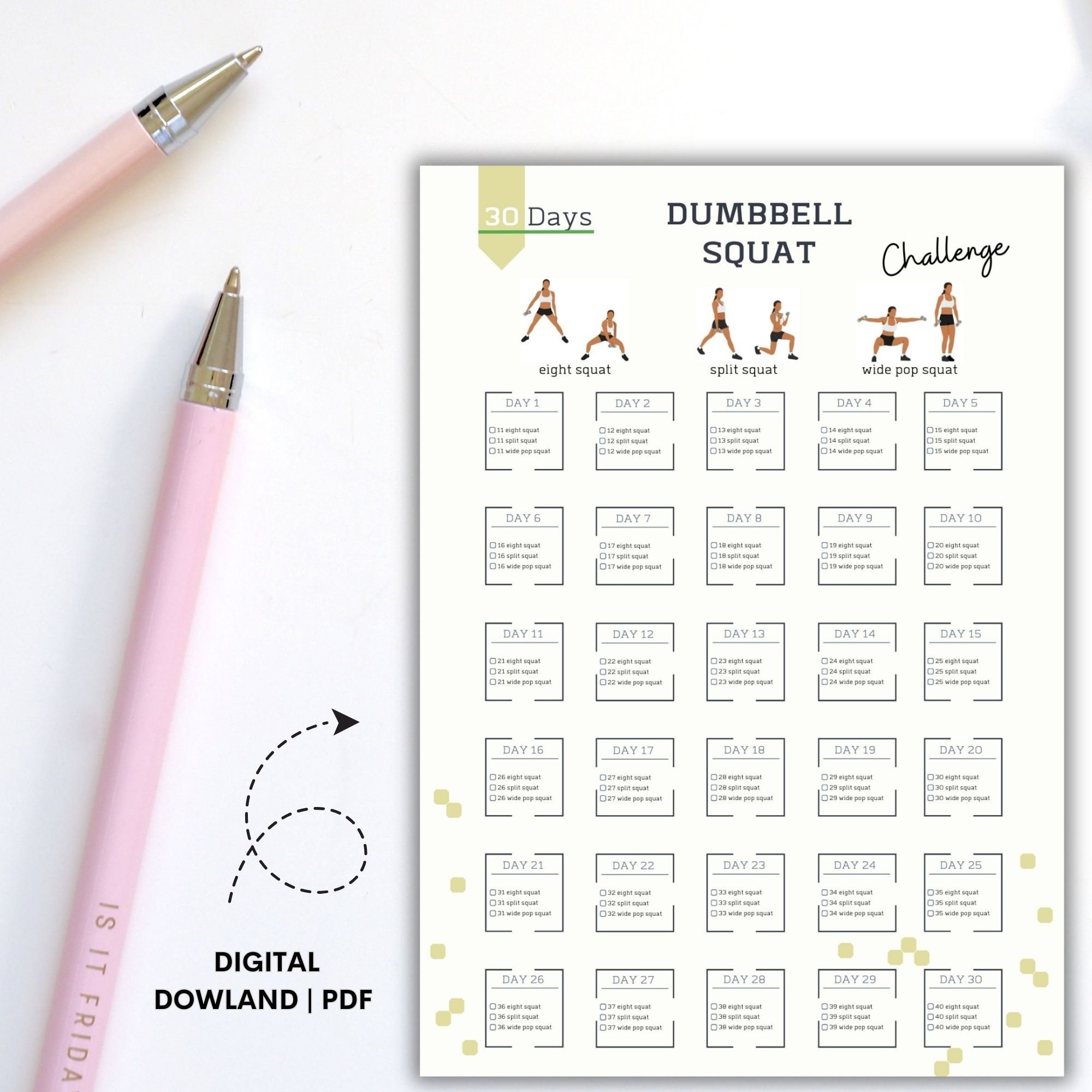 30 Day Dumbbell Squat Challenge Squat Workout butt Lift Dumbbell ...