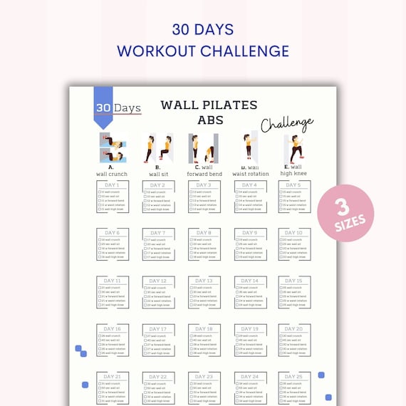 Wall Pilates for Abs women Workout at Home 30 Day Challenge quick Abs Workout wall Pilates Chart Digital Download A4 USL Etsy
