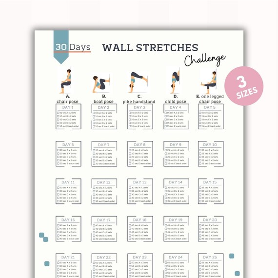 30 Day Wall Stretch Challenge Planner | Digital Workout Plan | Body Building Tracker | Wall Pilates Workout Planner | Instant Download