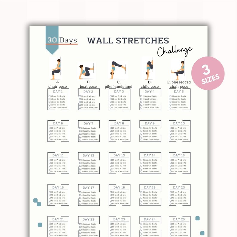 30 Day Wall Stretch Challenge Planner | Digital Workout Plan | Body Building Tracker | Wall Pilates Workout Planner | Instant Download image 1