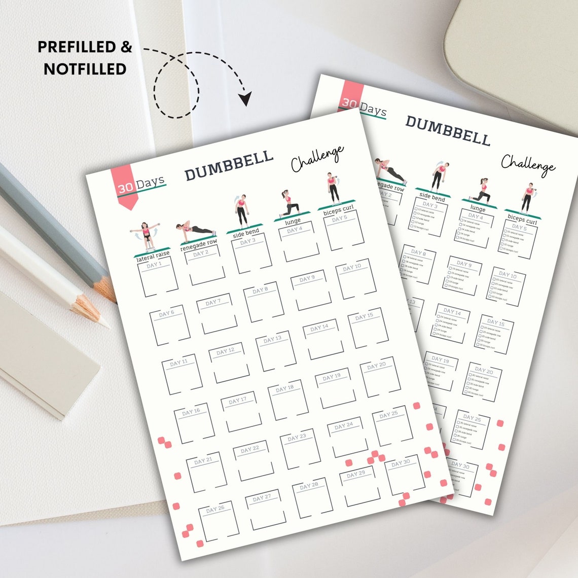 30 Day Dumbbell Challenge | Home Workout | Fitness Tracker | Printable ...