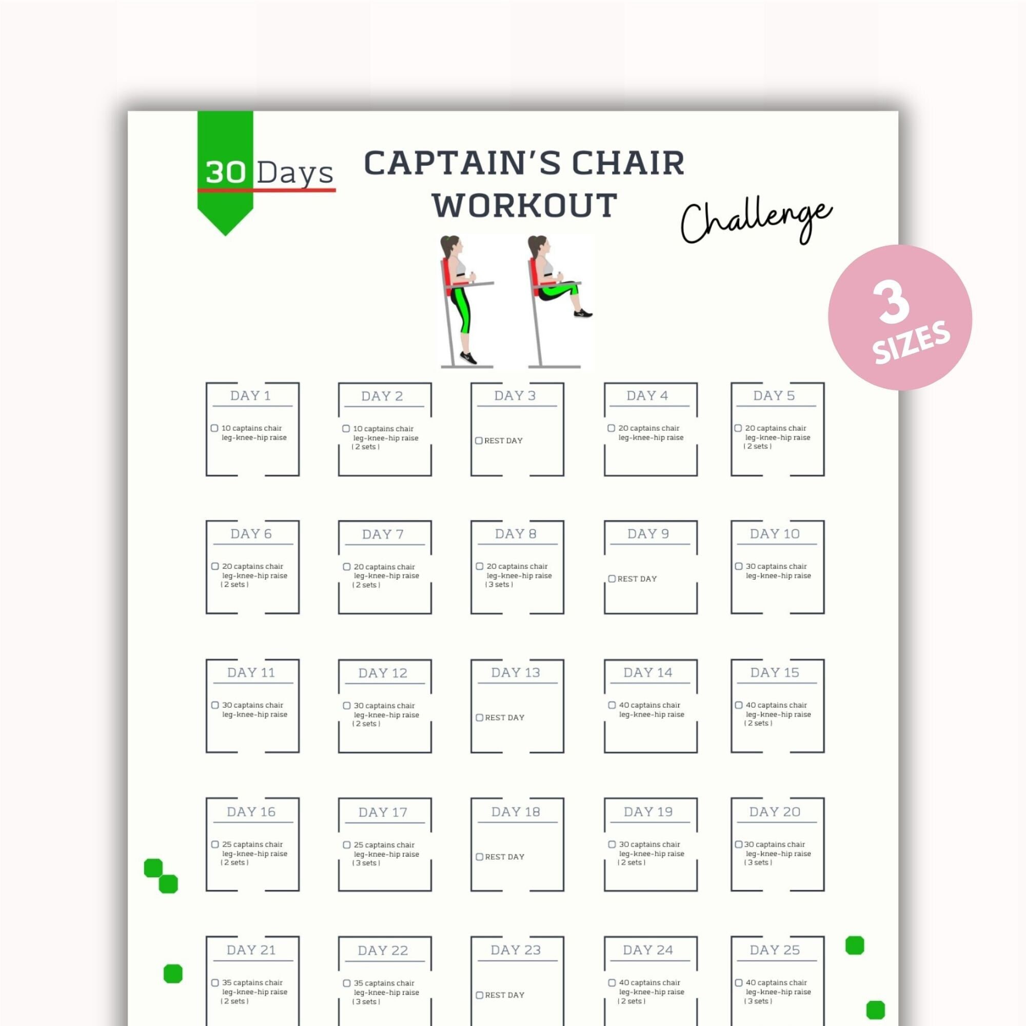 30 Day Captain's Chair Workout Challenge | Abdominal Exercise Machine | Suspension Exercise |Digital Product |Printable |A4-USL-PS