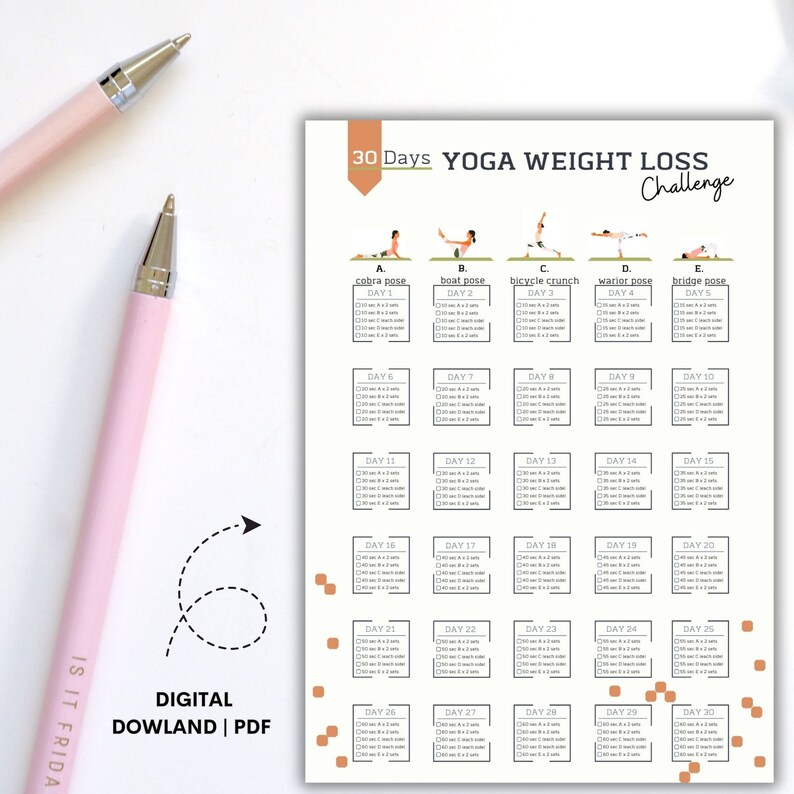 30 Day Yoga Weight Loss Challenge Planner Digital Workout Plan Body