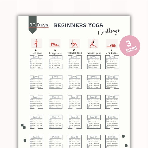 30 Day Challenge Begginers Yoga | Self Challenge Yoga | House Workout | Your Body Wishes | Yoga Poses Planner | Printable | A4&US Letter