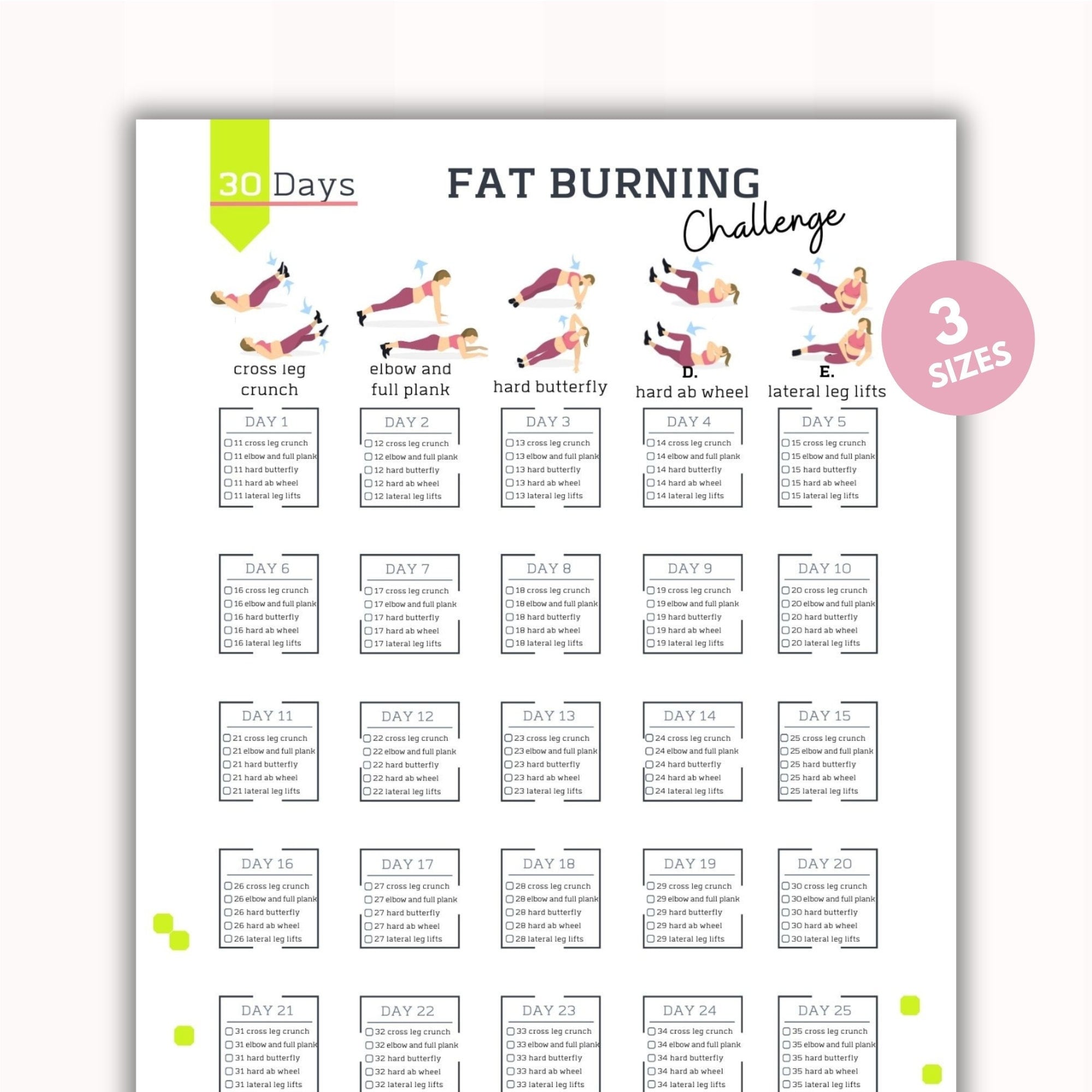 30 Day Fat Burning Challenge Fat Burning Exercises Workout Digital Reshape Summer Body Exercise Guide PDF A4 USL Etsy