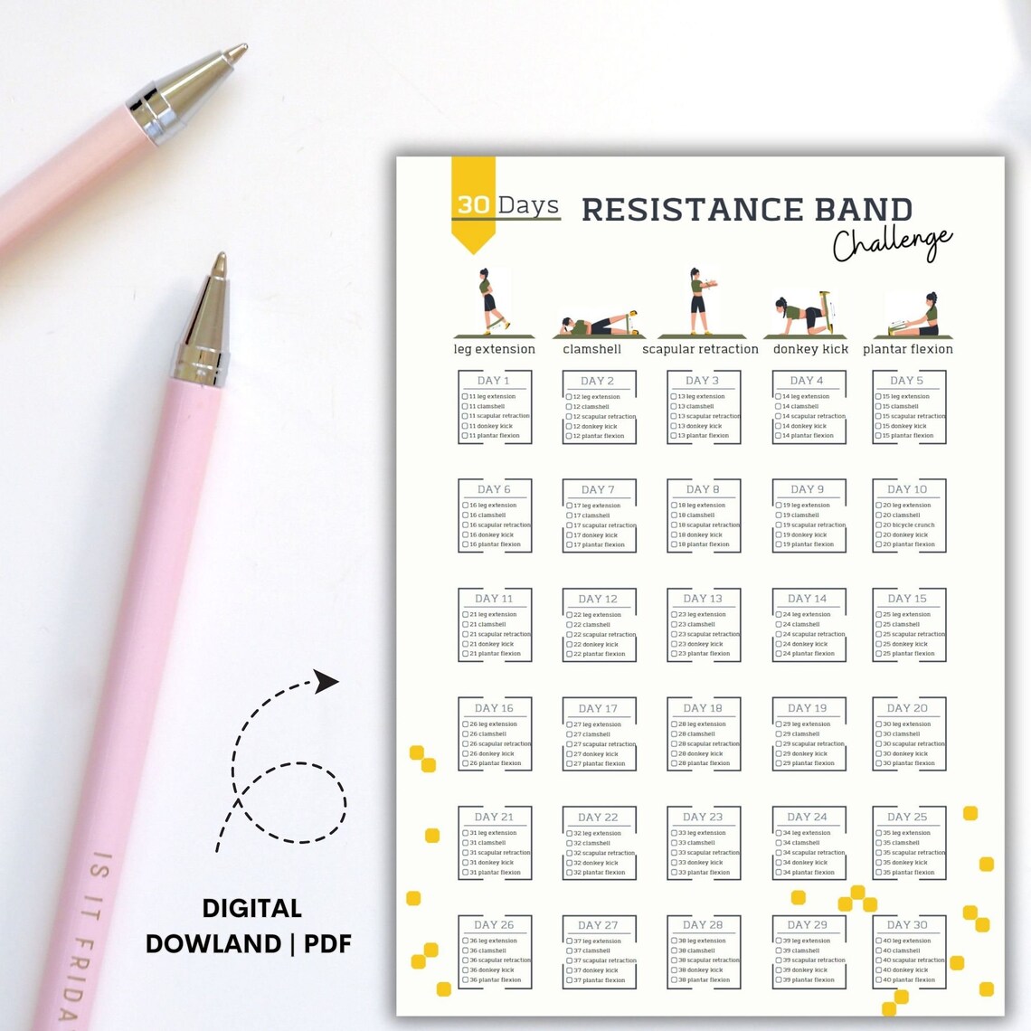30 Day Resistance Band Challenge House Workout Bodybuilding Tracker ...