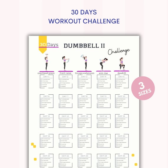 30 Day Dumbbell Challenge 2 Home Workout Fitness Planner Tracker Digital Download Printable PDF A4 US Letter Etsy