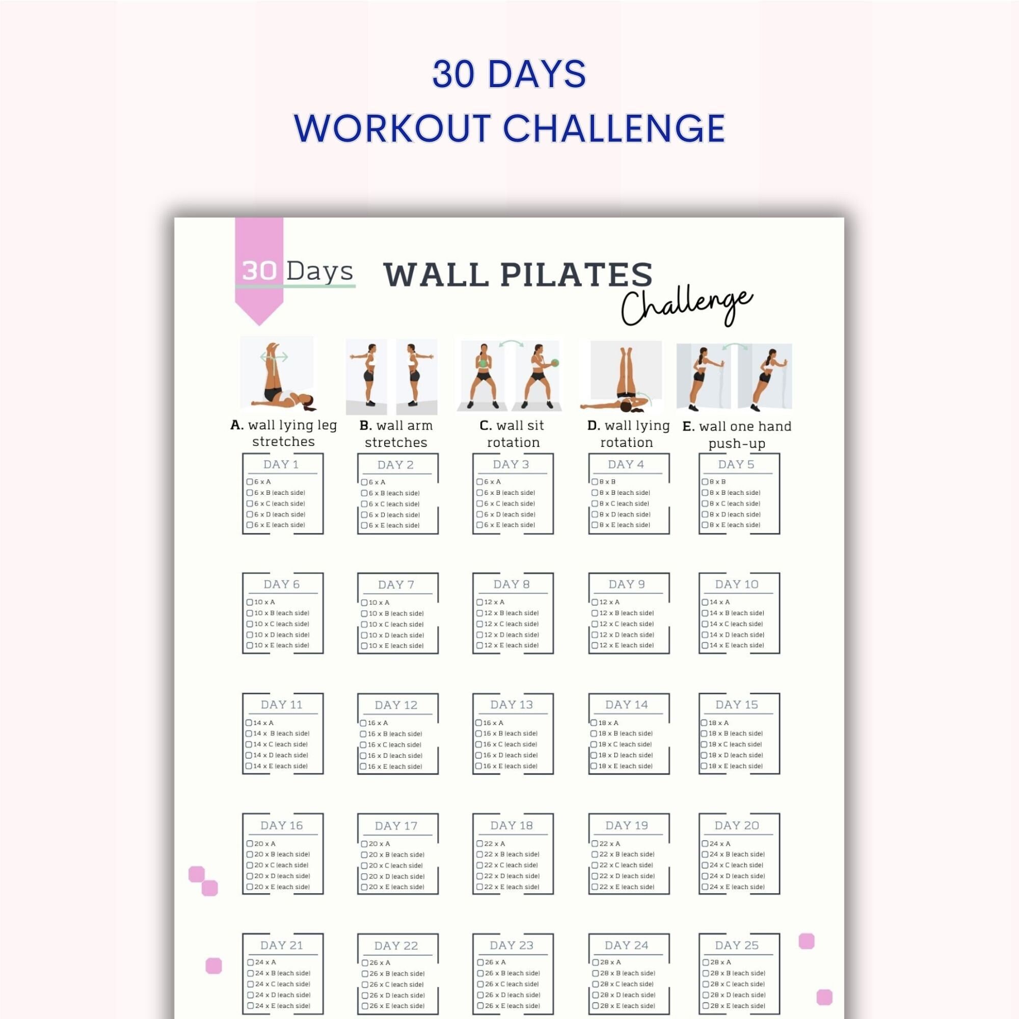 30 Day Wall Pilates Challenge Wall Pilates Workout Digital Quick Pilates Wall Exercise Guide Wall Fitness PDF A4&USL - Etsy